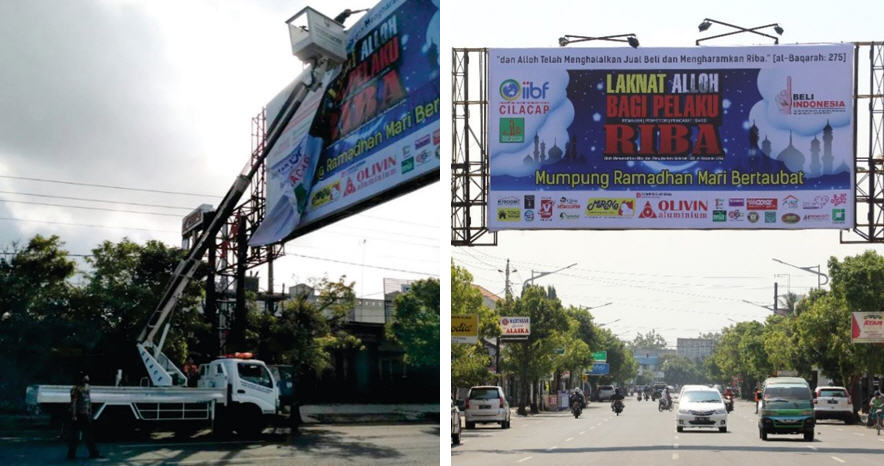 Baliho Seruan Tolak Riba, Diturunkan Paksa oleh Satpol PP Cilacap