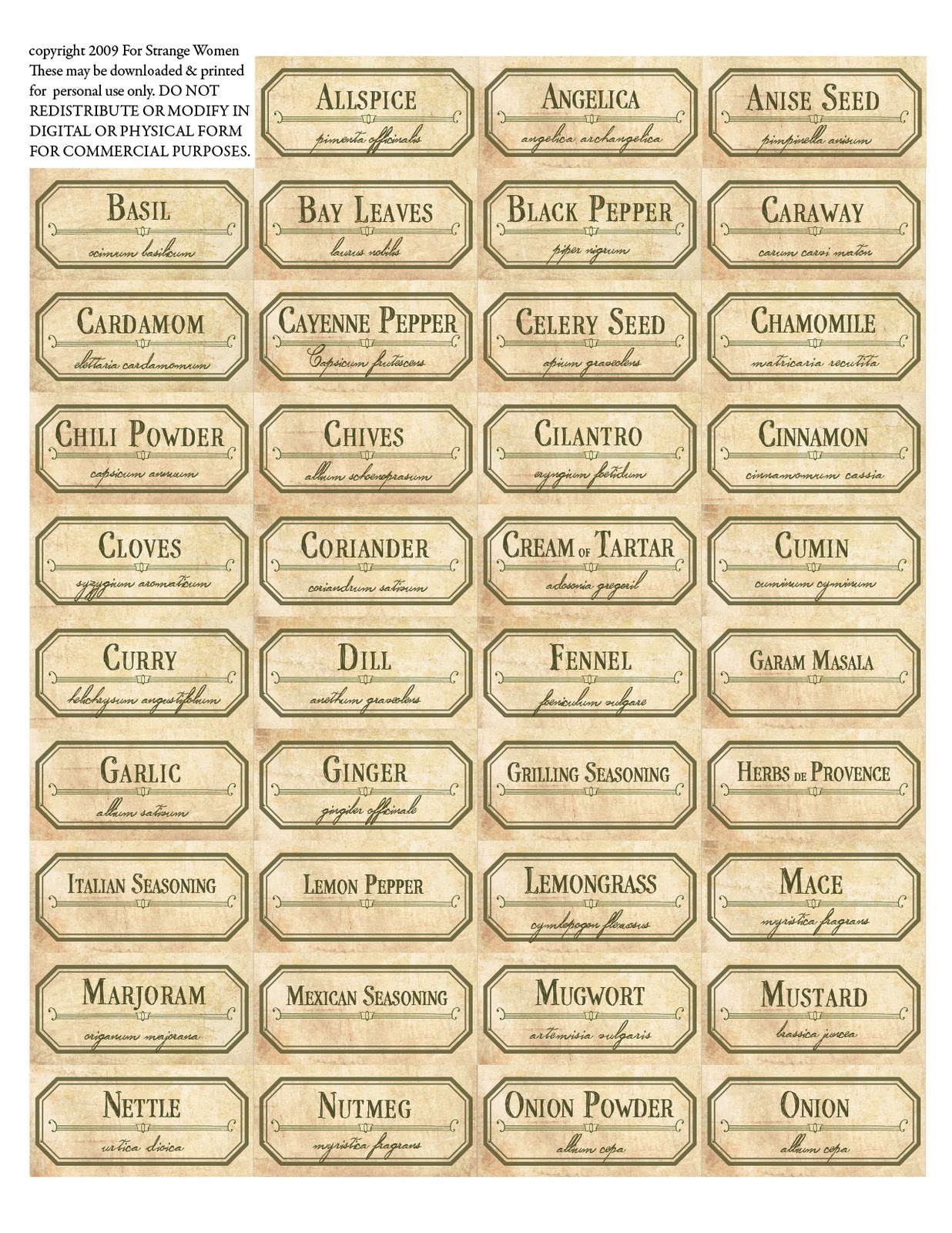 Free Printable Labels For Spice Jars