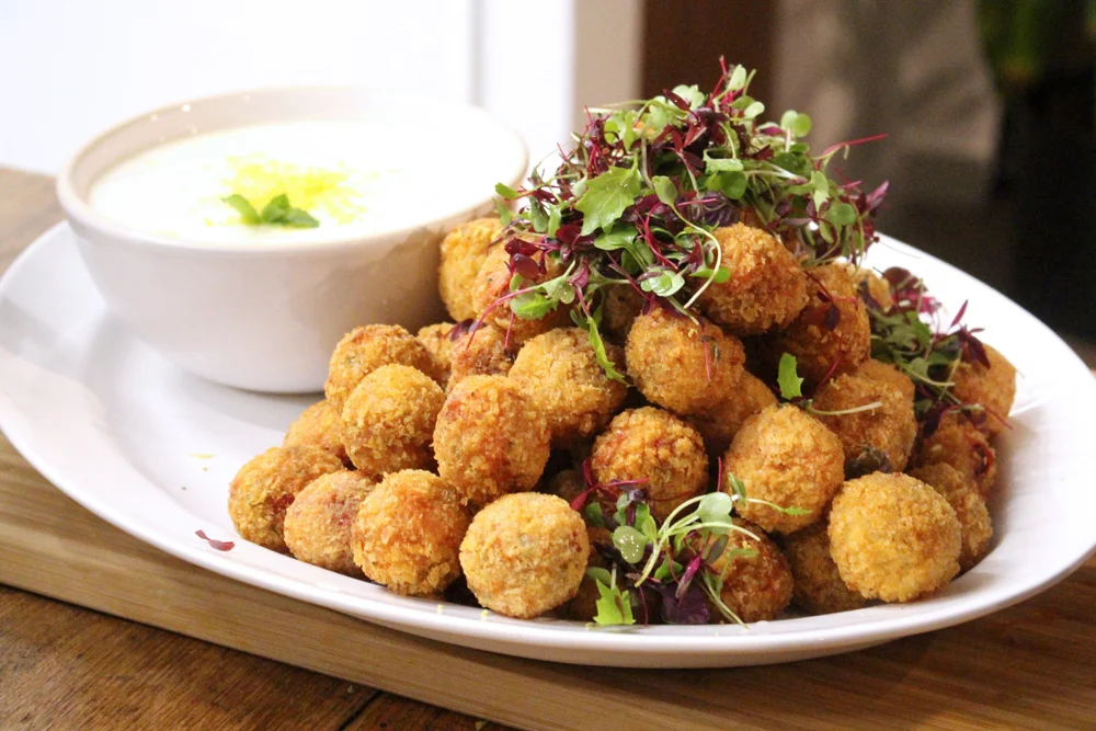 Beetroot and goat's cheese arancini at Bill's Restaurant Dinner - UK lifestyle blog
