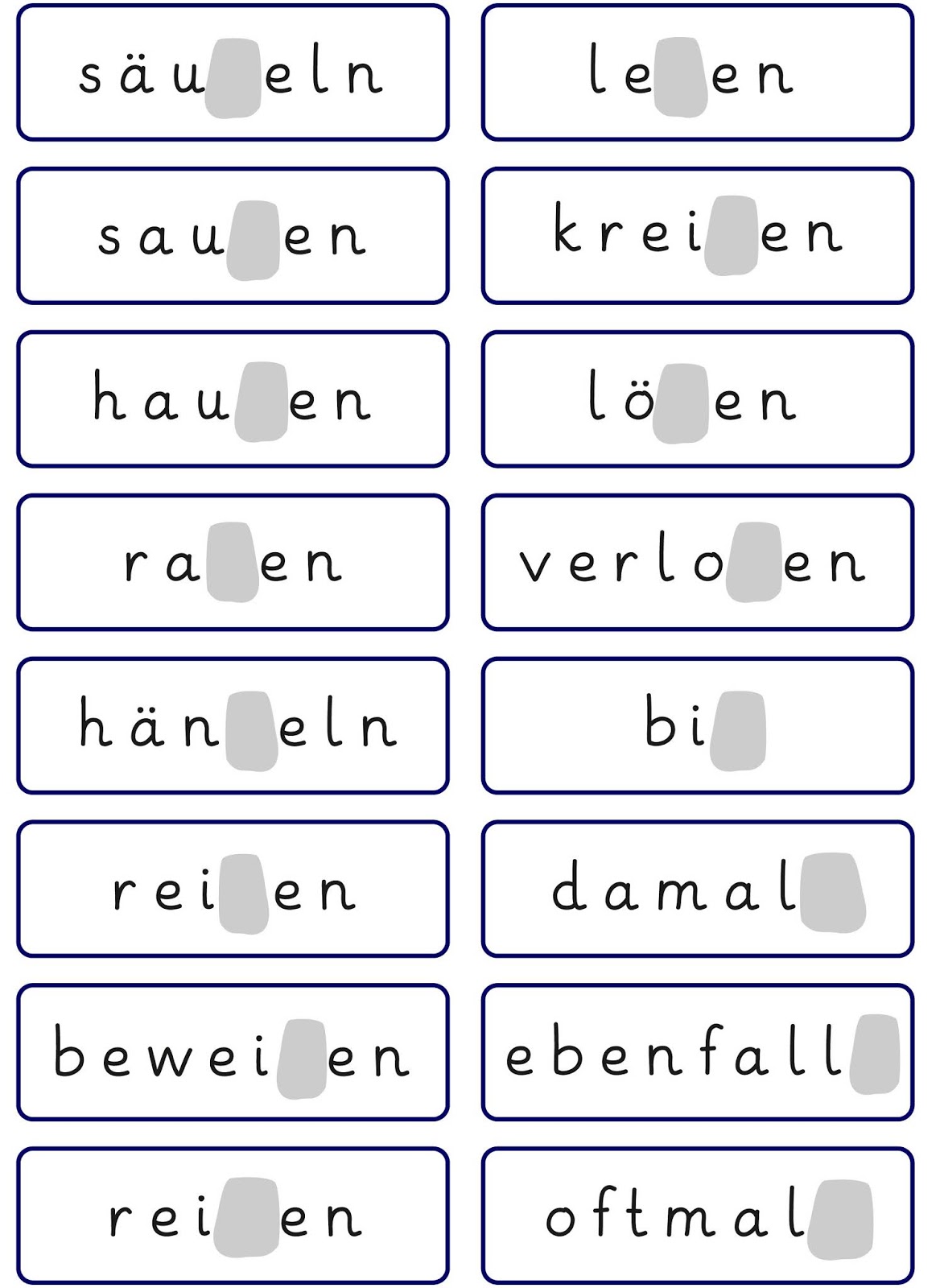 Lernstübchen: Wortkarten mit s - Wörtern und Platzhaltern