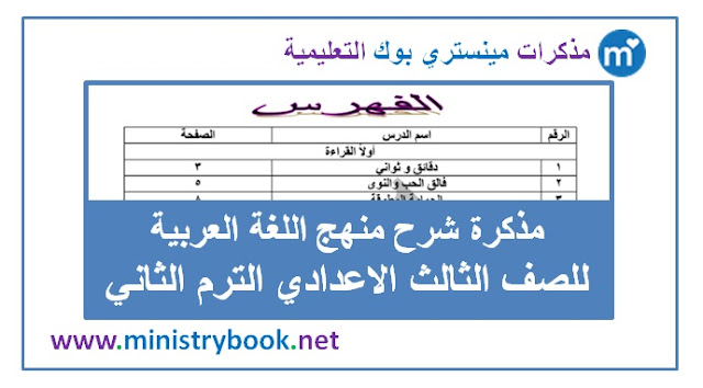 مذكرة شرح اللغة العربية للصف الثالث الاعدادي ترم ثاني 2019-2020-2021-2022-2023-2024-2025