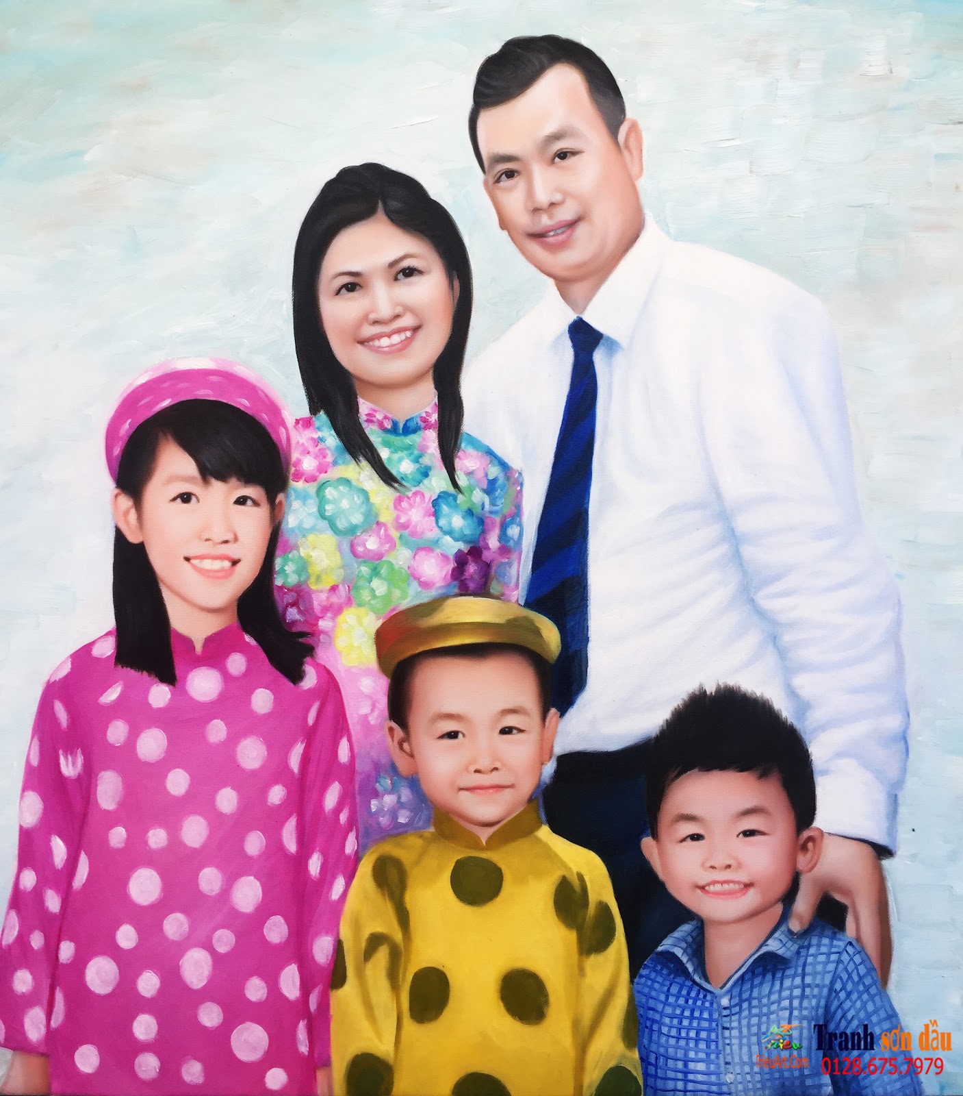 vẽ chân dung gia đình theo yêu cầu - Tranh sơn dầu giá rẻ✔️- Tranh sơn dầu  chất lượng✔️-Tranh son dau✔️