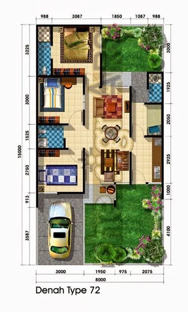 denah rumah minimalis dengan lebar 8 meter 1 lantai