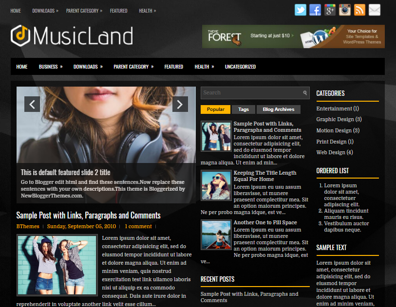 Free Download MusicLand Blogger Template MusicLand Blogger template has car post summaries Free Download MusicLand Blogger Template