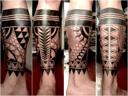Cor escura tatuagens tribais para os homens na perna