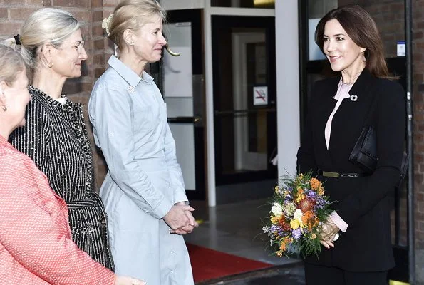 Crown Princess Mary wore Zara frock coat, Boss banora silk blouse, Valentino qockstud pumps, Dulong earrings