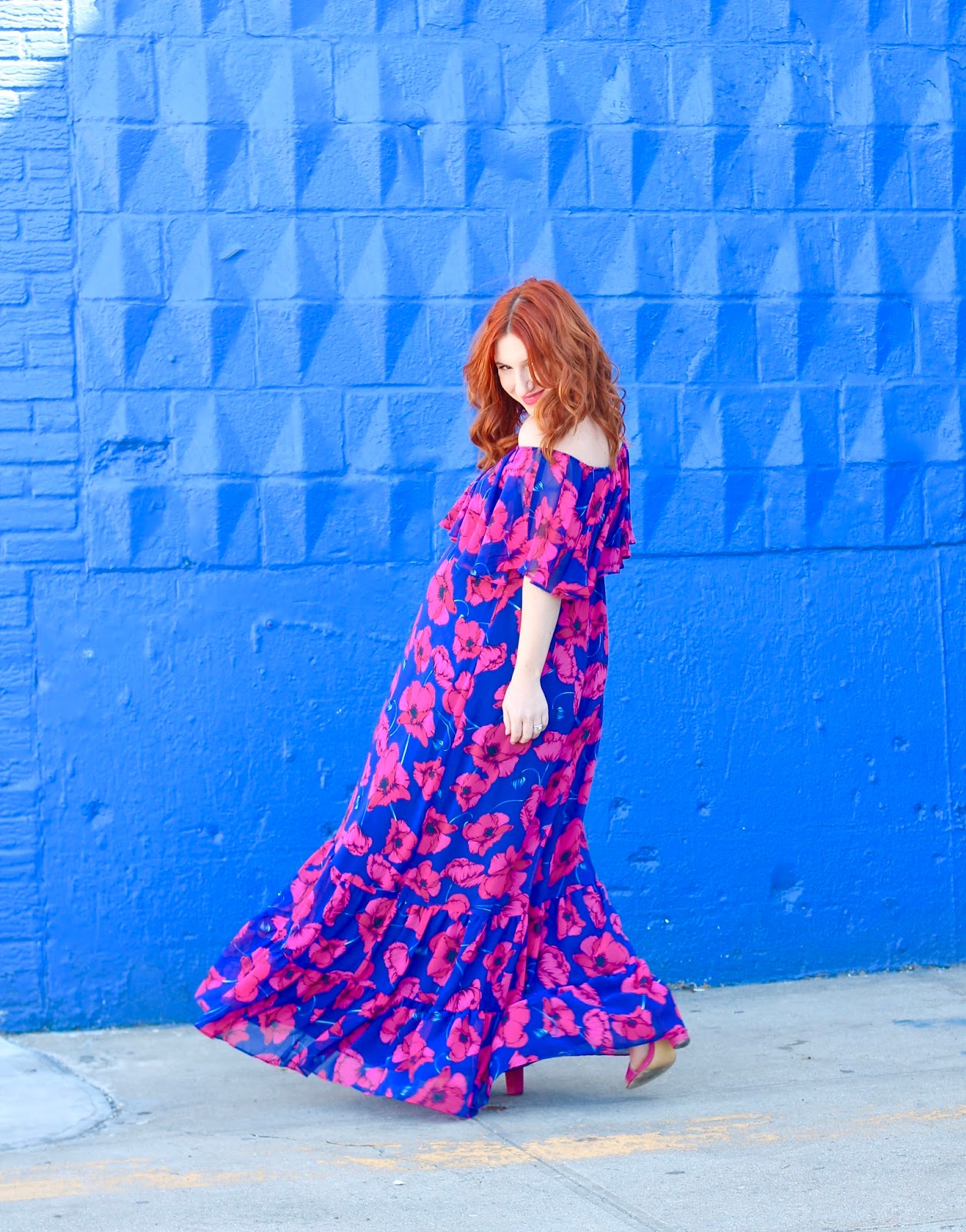 Pink and Blue Floral Off The Shoulder Maxi Dress TfDiaries