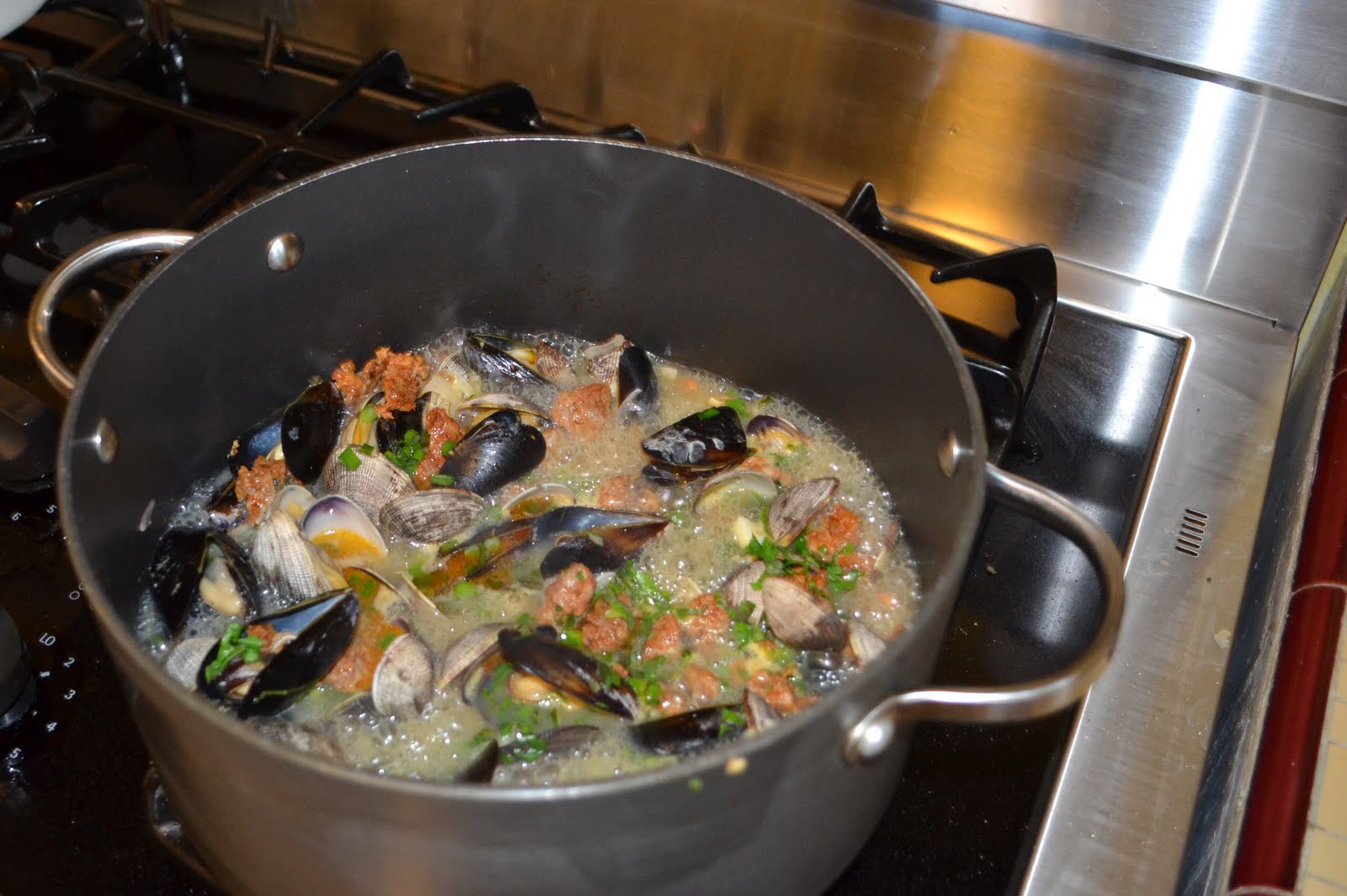 The Foodie Couple Clams and Mussels with Chorizo