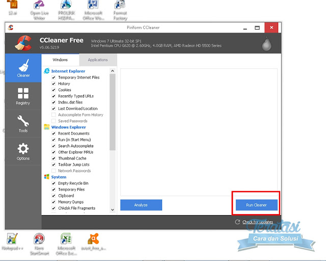 Cara Ampuh Mengetasi Lokal Disk C Penuh Dengan CCleaner run ccleaner untuk Mengetasi Lokal Disk C Penuh Dengan Sendirinya