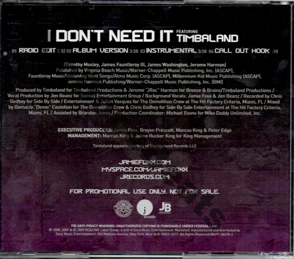 iAmDopeBeats Catalog Jamie Foxx I Don't Need It [Promo CD Single]