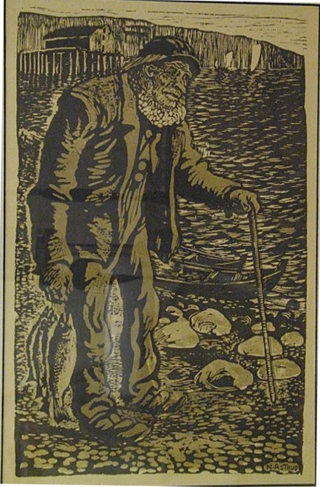 'Gammel Fisker' or 'Old Fisherman' woodcut print. Image: WikiMedia.org.