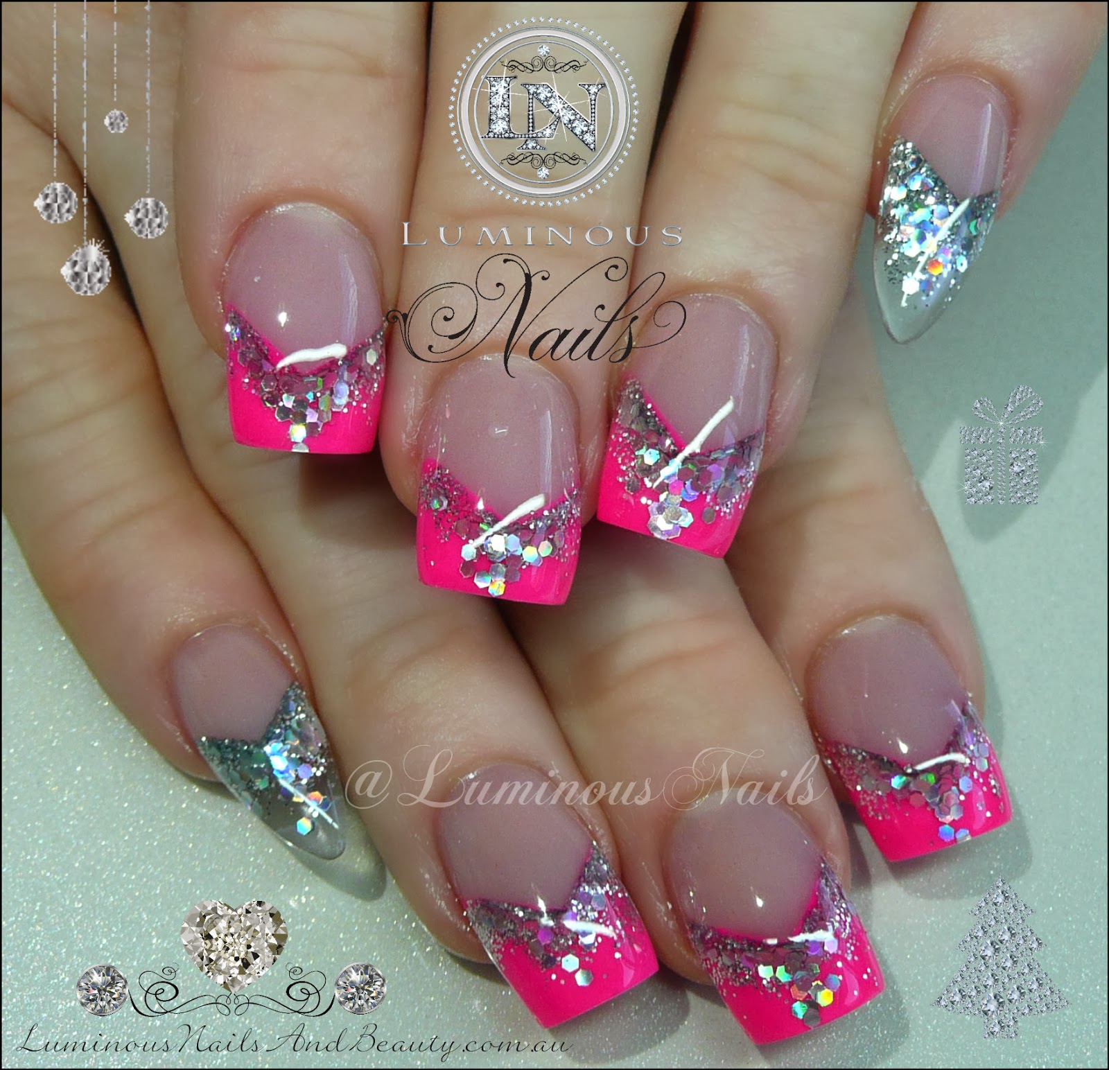 hot pink and silver nail designs