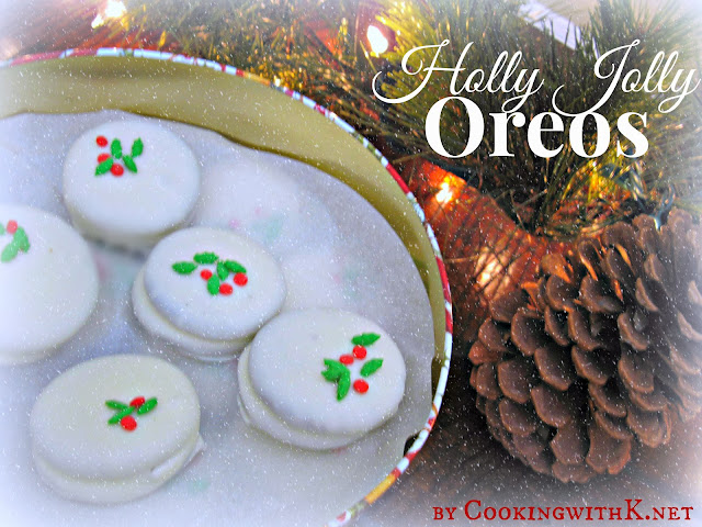 Holly Jolly Oreos are very popular around our house at Christmas.  These classic cream filled cookies are dipped and coated in rich chocolate.
