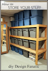storage, diydesignfanatic.com, storage shelves, diy storage shelves, basement storage, garage storage