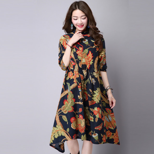 COTTON PRINT LONG SLEEVE PRINTED DRESS FOR GIRLS