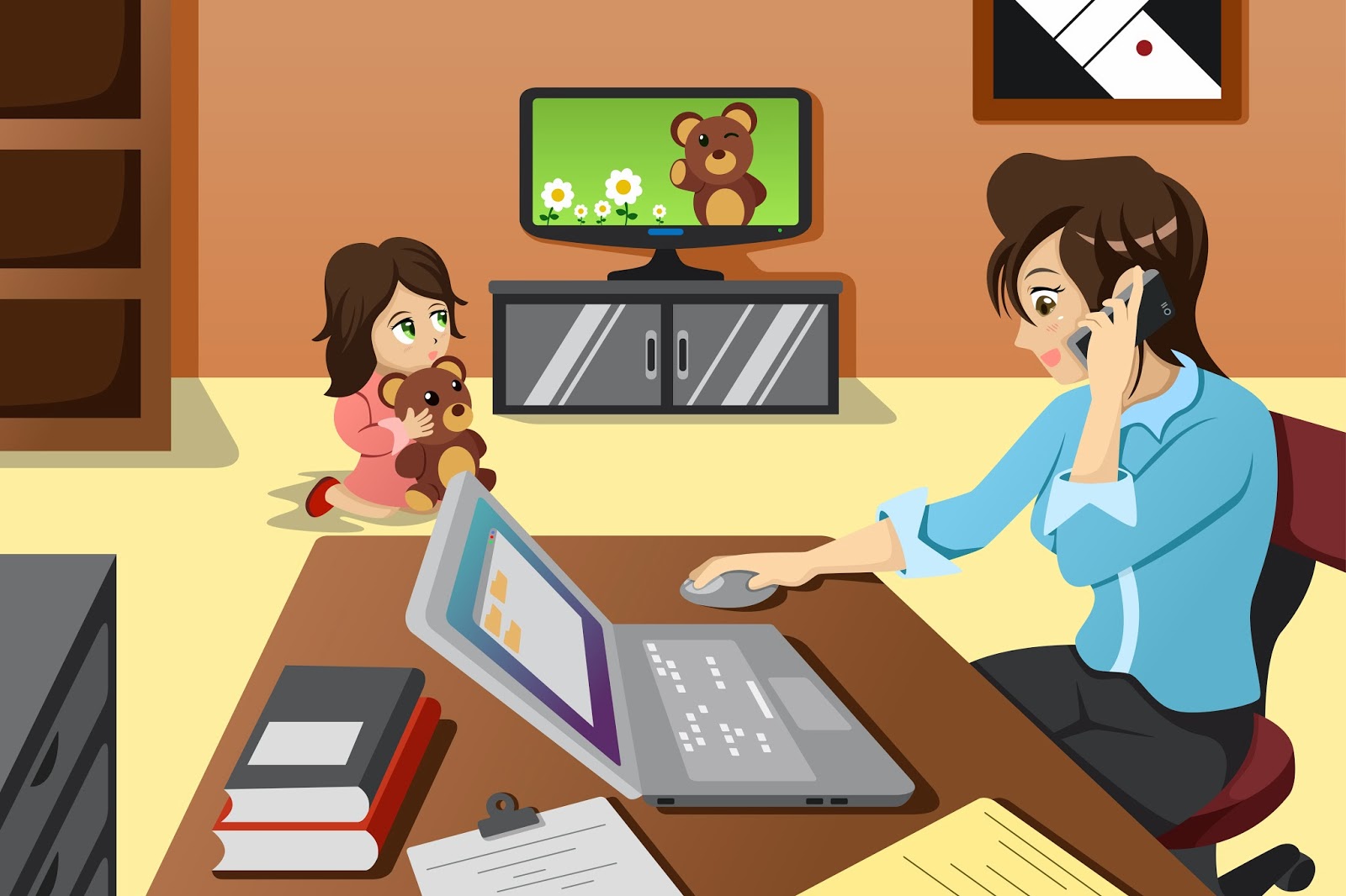 Мама сидит в телефоне. Рисунок мама на работе за компьютером. Женщина с ребенком у компьютера. Мама и компьютер. Мама с ребенком за компьютером.