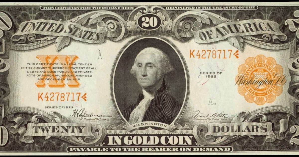 1922 Twenty Dollar Gold Certificate World Banknotes Coins Pictures