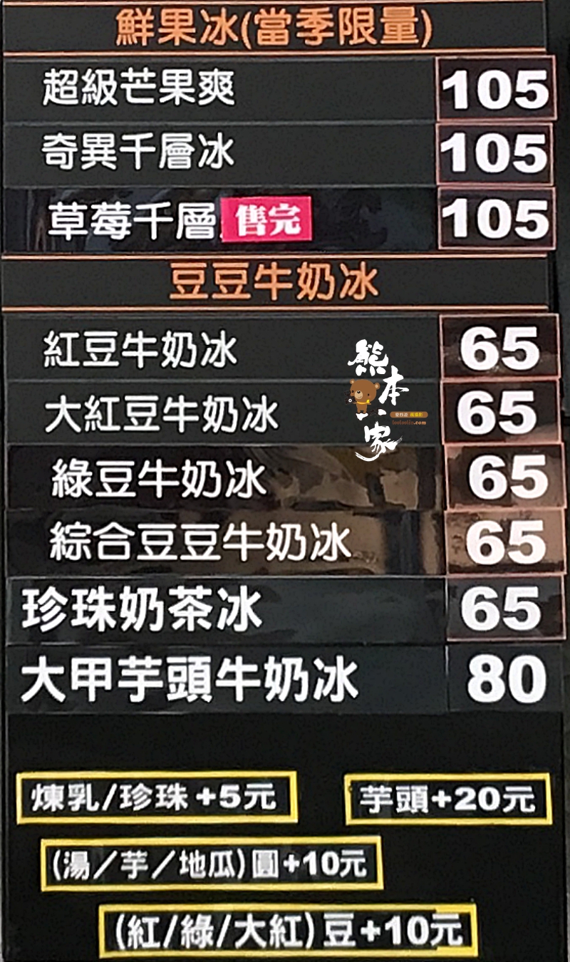 呷冰站menu菜單|三峽台北大學冰果室|放大清晰版詳細分類資訊