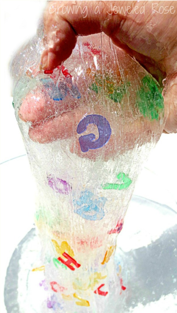 ALPHABET SLIME:  OoEy, GooEy, and oh-so-fun! (Fun & educational play recipe for kids) #alphabetactivities #playrecipes #slimerecipes #kidsactivities  