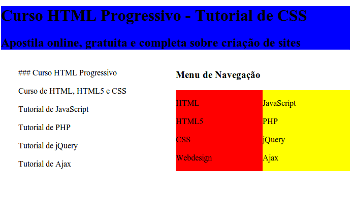 Curso de CSS online grátis com certificado, apostila de HTML para download, Tutorial de HTML5