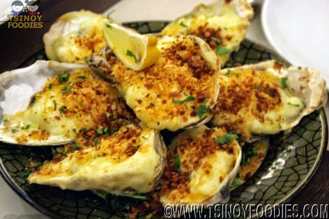 baked oysters with crispy kangkong