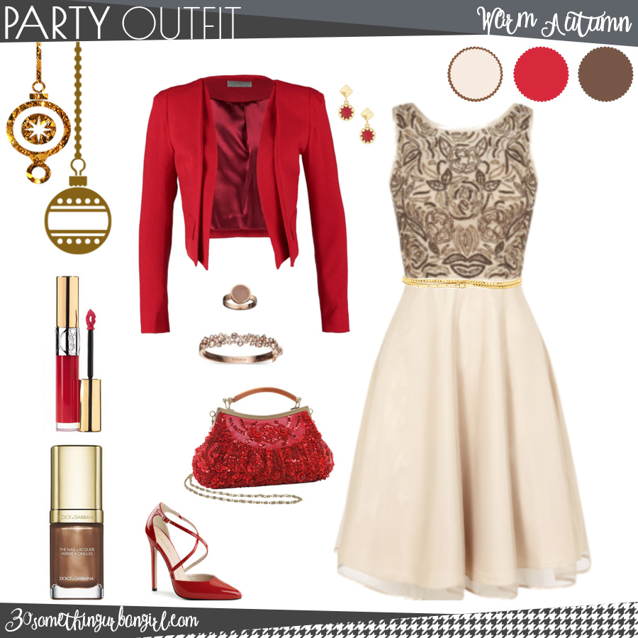 Pretty holiday party outfit for Warm Autumn seasonal color women