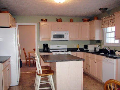 Chic On A Shoestring Decorating: Kitchen Before And After Look at those cabinets, what color are they supposed to be?? Anyone... Anyone? Bueller.. Bueller?;) - Chic On A Shoestring Decorating: Kitchen Before And After