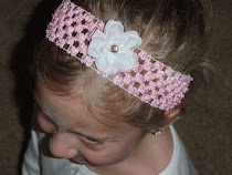 Pink crochet headband with white tea rose flower clip with pink accent