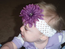 White Crochet Headband with Large Dark Purple Flower Clip
