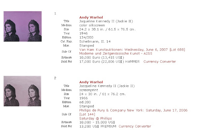 Andy Warhol Jackie II Screenprints routinely sell for substantially less.