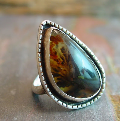 plume agate sterling ring bezel contrariwise