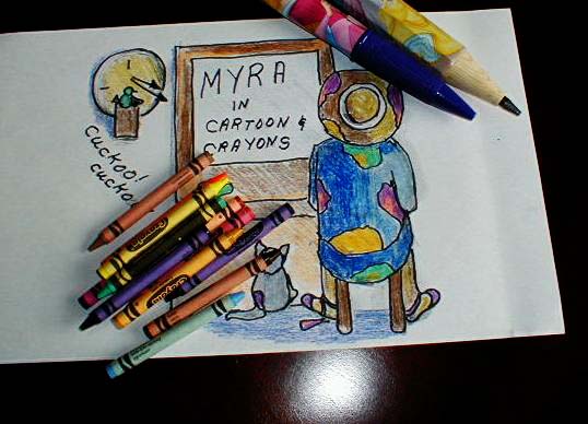 myra in cartoon and crayon