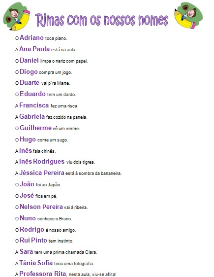 Os Nossos Trabalhos...: Rimas Com Os Nossos Nomes