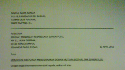 Surat Rasmi Tukar Kelas