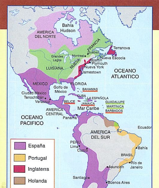 Sociedades Americanas 20072008 Mapa Posesiones europeas en América, 1750 Sociedades Americanas 20072008 Mapa Posesiones europeas en América, 1750