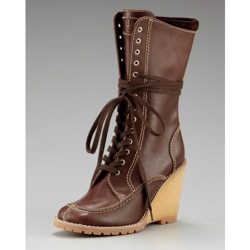 brown wedge lace up boots