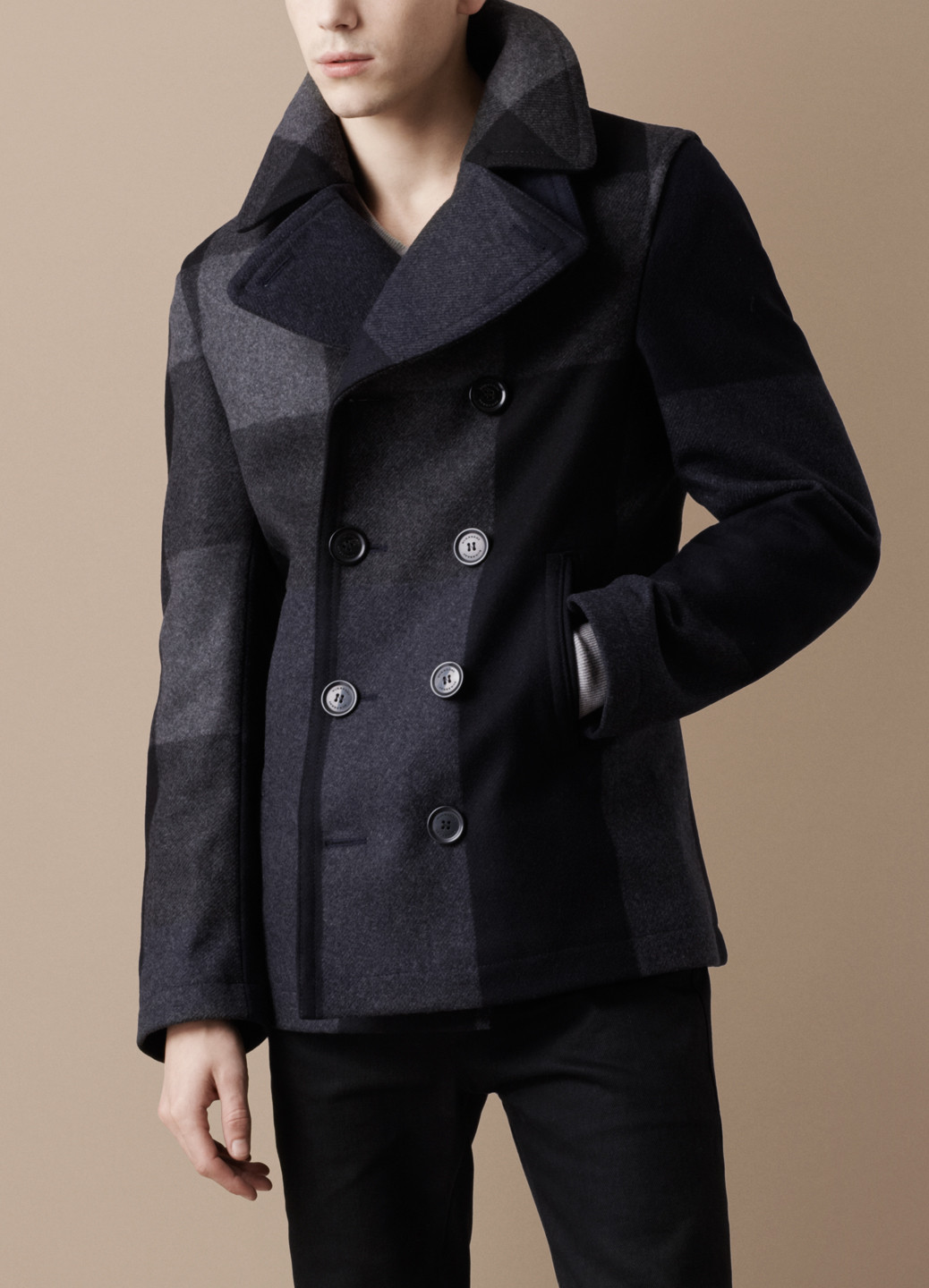 Wearable Trends: Burberry Brit Double Breasted Check Wool Pea Coat