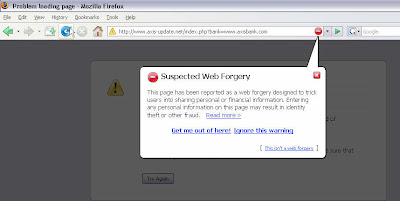 Web Forgery or Phishing Activity Notification by Firefox