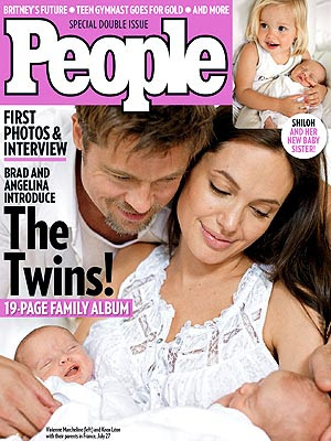 People Magazine showing the Brangelina's Twins Photos - Vivienne, Knox