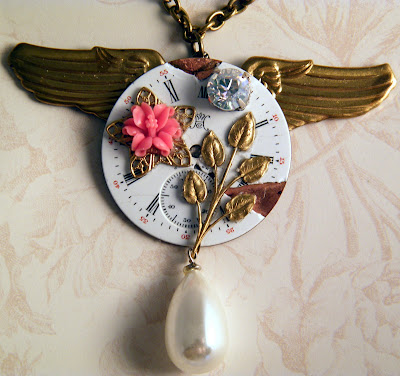 victorian steampunk clock wings necklace jeweledambrosia jeweled ambrosia vintage