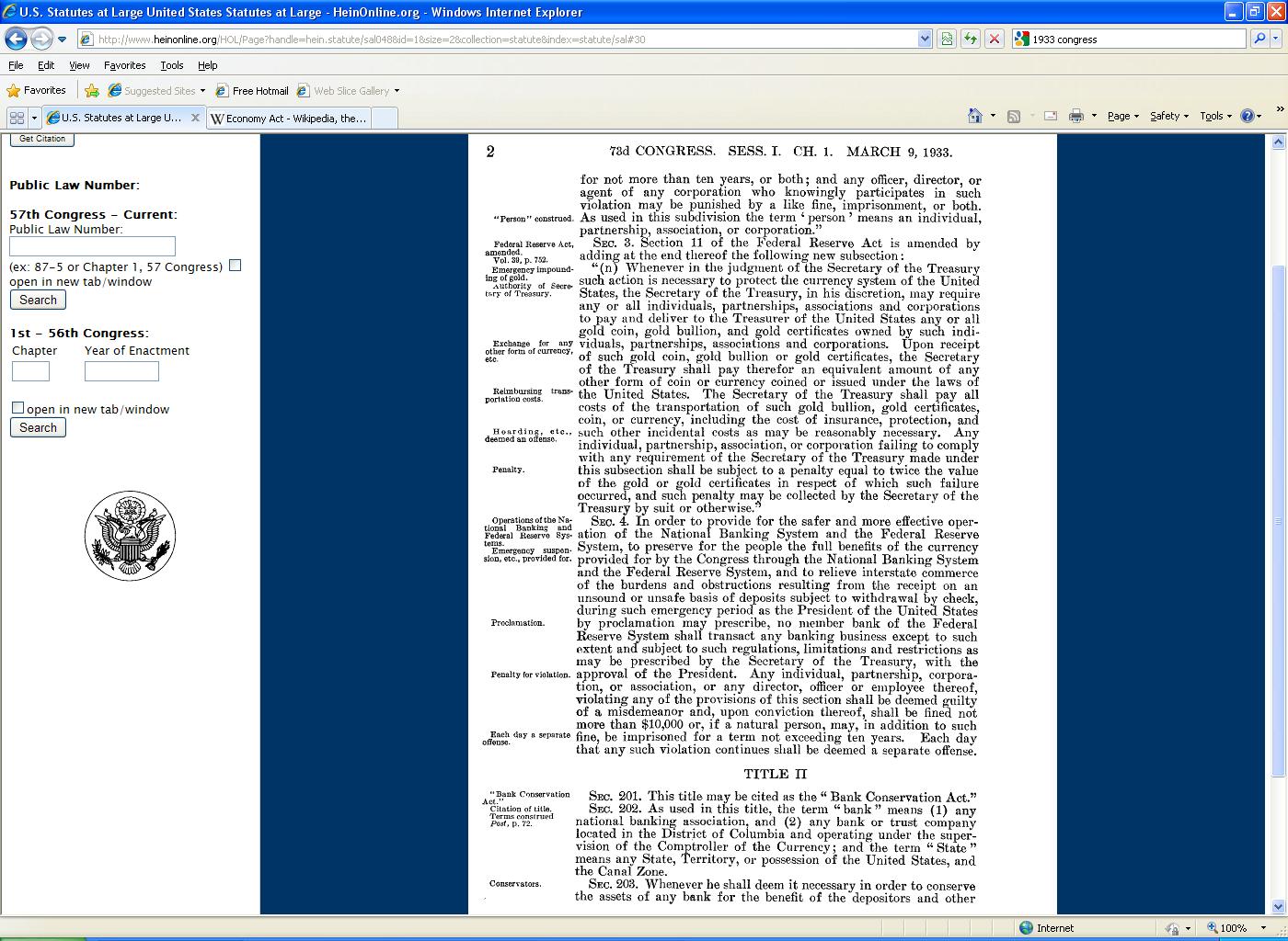 State Of Emergency Emergency Rule, March 9, 1933 Congress Declared The