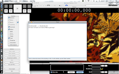 Die Oberfläche von Software, bestehend aus Filmbild, Time Code, Titelgenerator und Auswahltafeln Die Oberfläche von Software, bestehend aus Filmbild, Time Code, Titelgenerator und Auswahltafeln