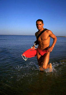 Pictures of guys in Speedos: Lifeguard to the rescue..