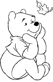Pooh thanksgiving autumn leaves coloring page