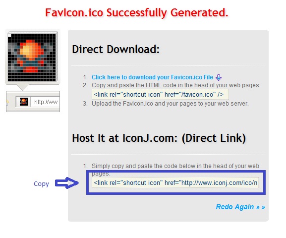 Link favicon ico