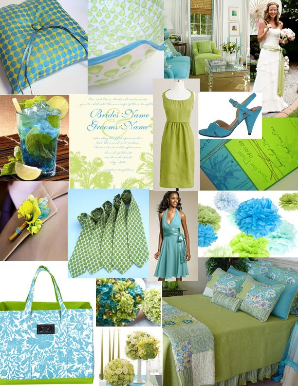 The bright lime green with the shade of aqua is an eye catching combination