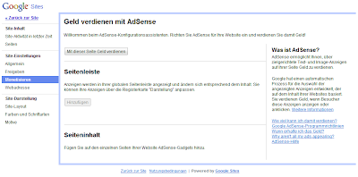 Mit Google Sites erstellte Webpräsenz mit AdSense-Anzeigen