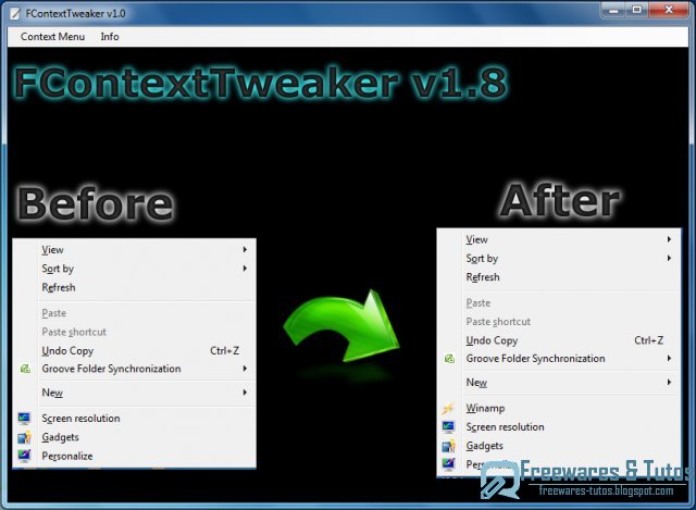 FContext Tweaker : un logiciel pour ajouter et supprimer des entrées dans le menu contextuel de Windows 7
