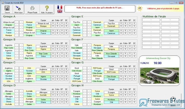 Coupe du monde 2010 : un logiciel autonome pour faire vos pronostics et suivre les résultats de cette compétition