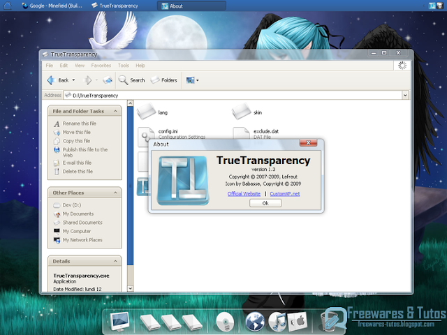 TrueTransparency : un logiciel gratuit pour ajouter de la transparence aux fenêtres de Windows XP